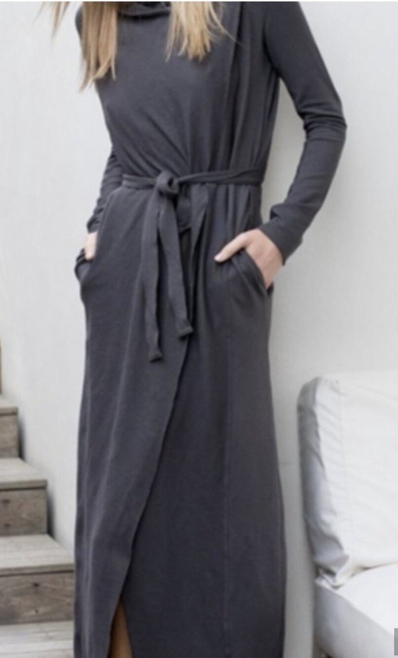 Lunya Long Pima Cotton Robe XS/S Dark Grey NEW